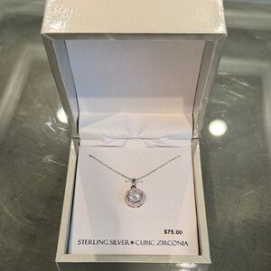 NIB Kohl's Sterling Silver Necklace with Cubic Zirconia Pendant